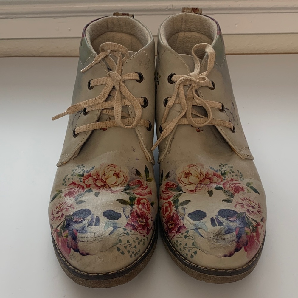 Goby Women's Floral Skull Ankle Boots Size US  10.5